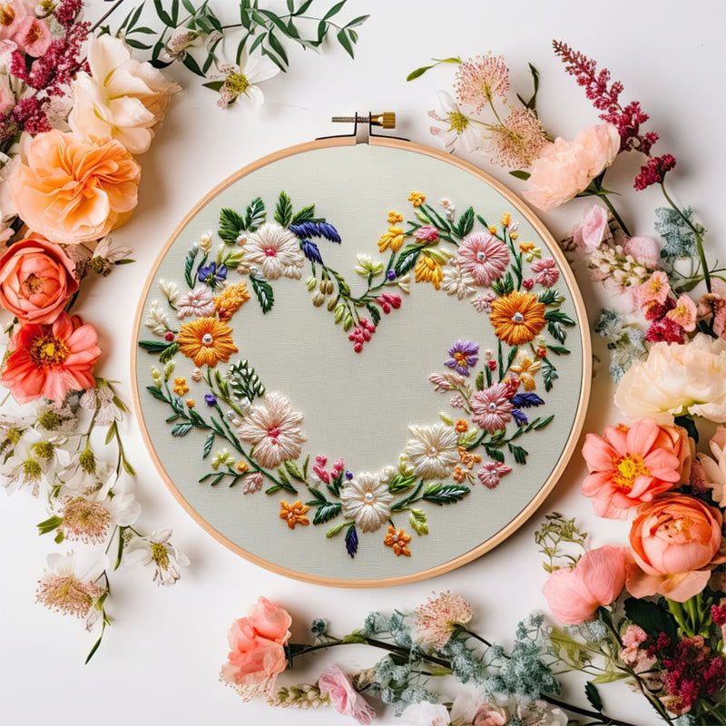 Rubbyoo Embroidery Kit - Heart Wreath | Diy Needlework Craft - image 1