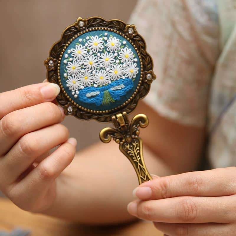 Needle kit Handheld Mirror | Floral Embroidered Compact Mirror | Great gift for your loved one - N - image 19
