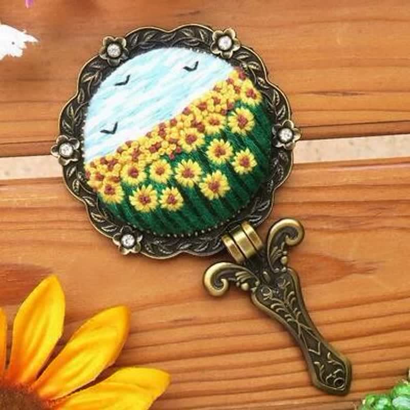 Needle kit Handheld Mirror | Floral Embroidered Compact Mirror | Great gift for your loved one - O - image 20