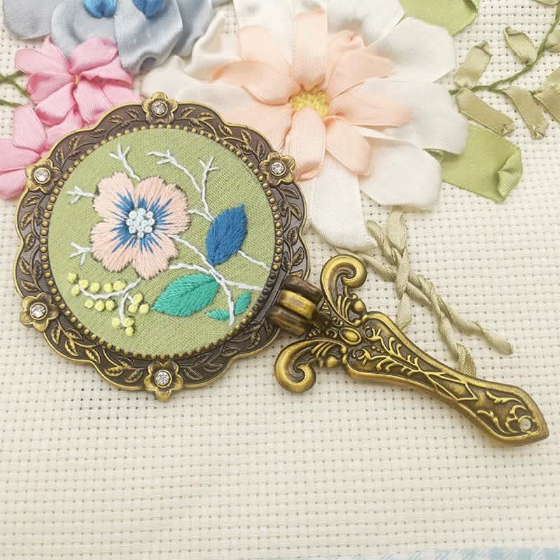 Needle kit Handheld Mirror | Floral Embroidered Compact Mirror | Great gift for your loved one - I - image 14