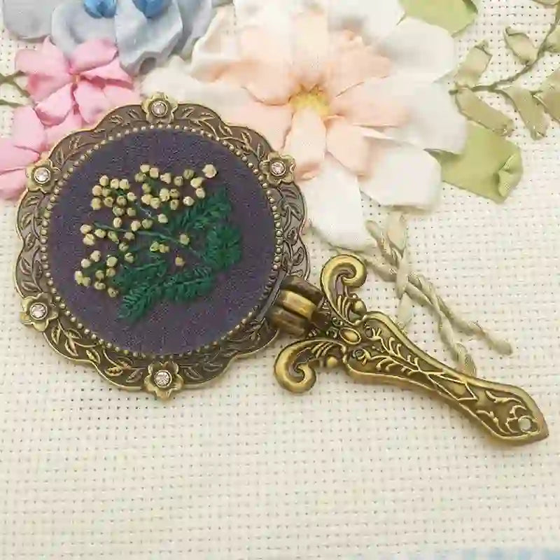 Needle kit Handheld Mirror | Floral Embroidered Compact Mirror | Great gift for your loved one - H - image 13