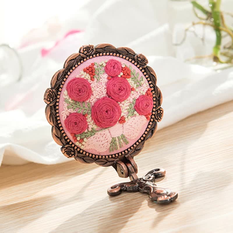 Needle kit Handheld Mirror | Floral Embroidered Compact Mirror | Great gift for your loved one - C - image 8