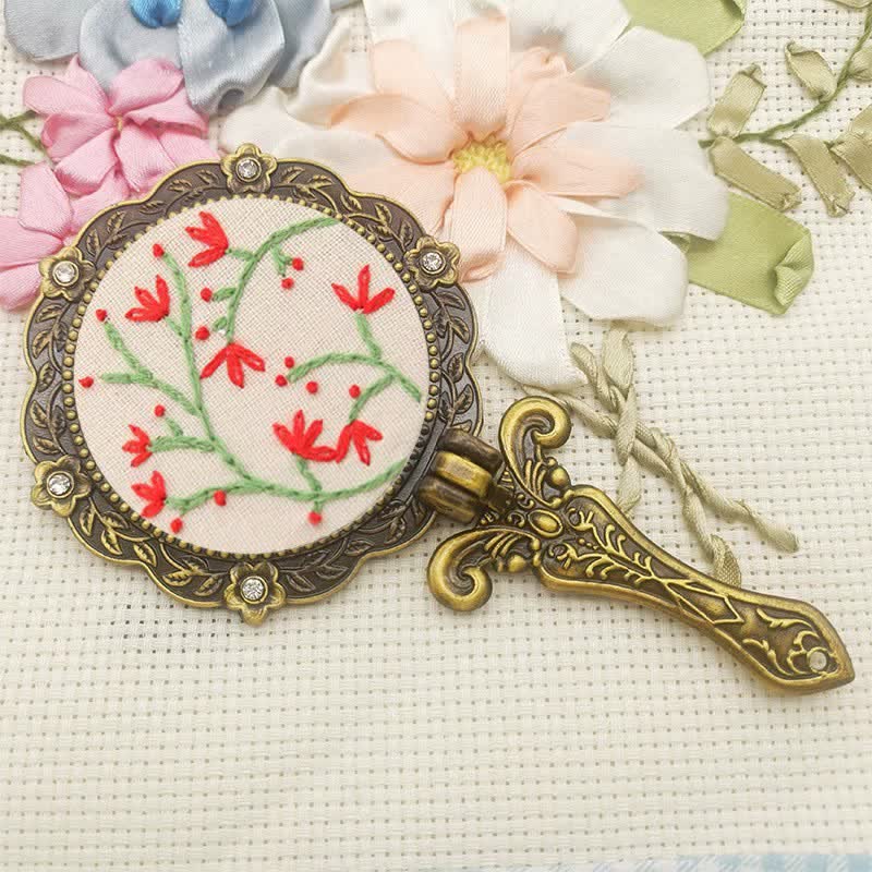 Needle kit Handheld Mirror | Floral Embroidered Compact Mirror | Great gift for your loved one - E - image 10
