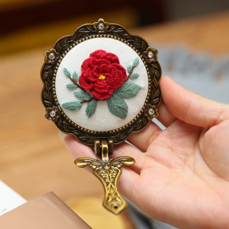 Needle kit Handheld Mirror | Floral Embroidered Compact Mirror | Great gift for your loved one - M - image 18