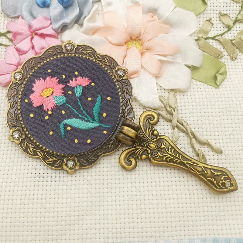 Needle kit Handheld Mirror | Floral Embroidered Compact Mirror | Great gift for your loved one - F - image 11