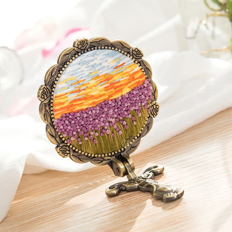 Needle kit Handheld Mirror | Floral Embroidered Compact Mirror | Great gift for your loved one - B - image 7