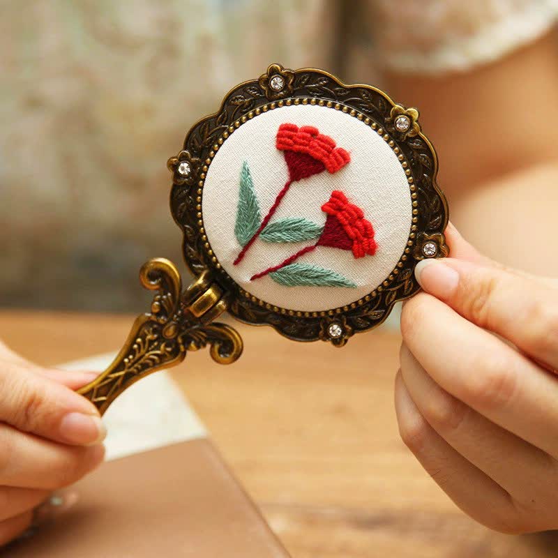 Needle kit Handheld Mirror | Floral Embroidered Compact Mirror | Great gift for your loved one - K - image 16