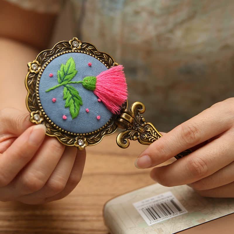 Needle kit Handheld Mirror | Floral Embroidered Compact Mirror | Great gift for your loved one - L - image 17