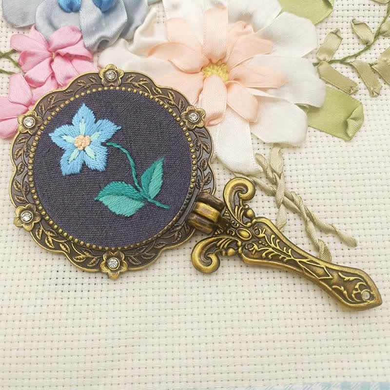 Needle kit Handheld Mirror | Floral Embroidered Compact Mirror | Great gift for your loved one - J - image 15