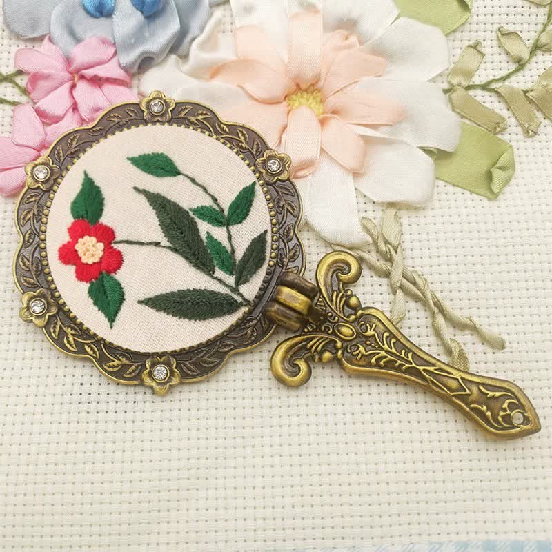 Needle kit Handheld Mirror | Floral Embroidered Compact Mirror | Great gift for your loved one - G - image 12