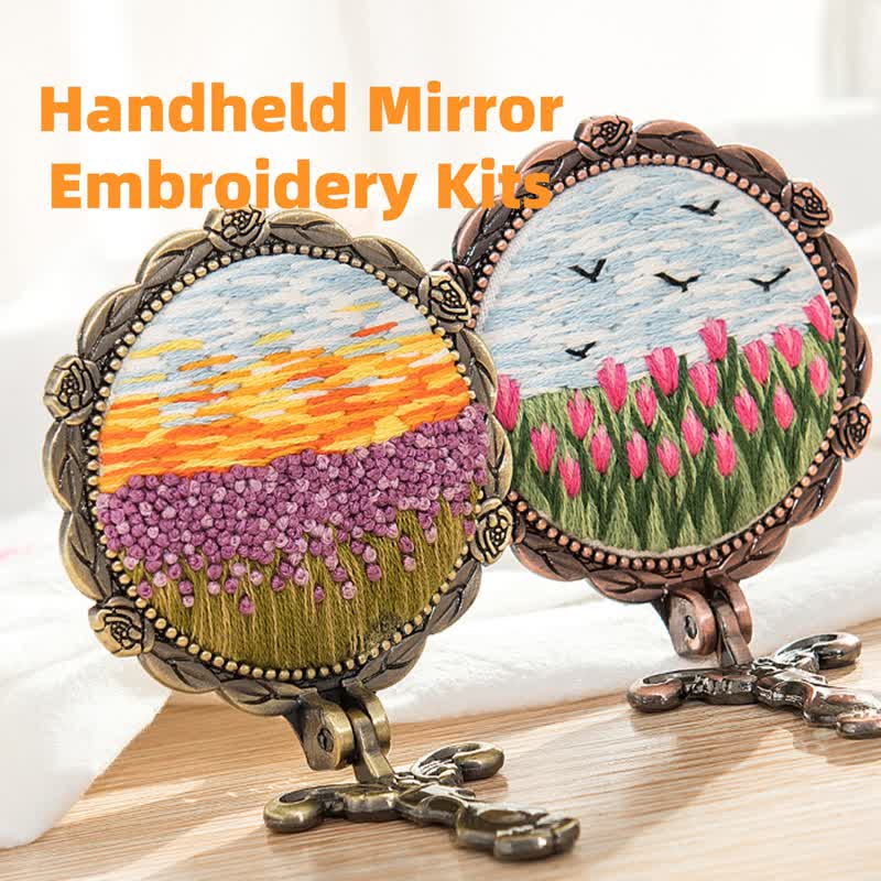 Needle kit Handheld Mirror | Floral Embroidered Compact Mirror | Great gift for your loved one - image 0