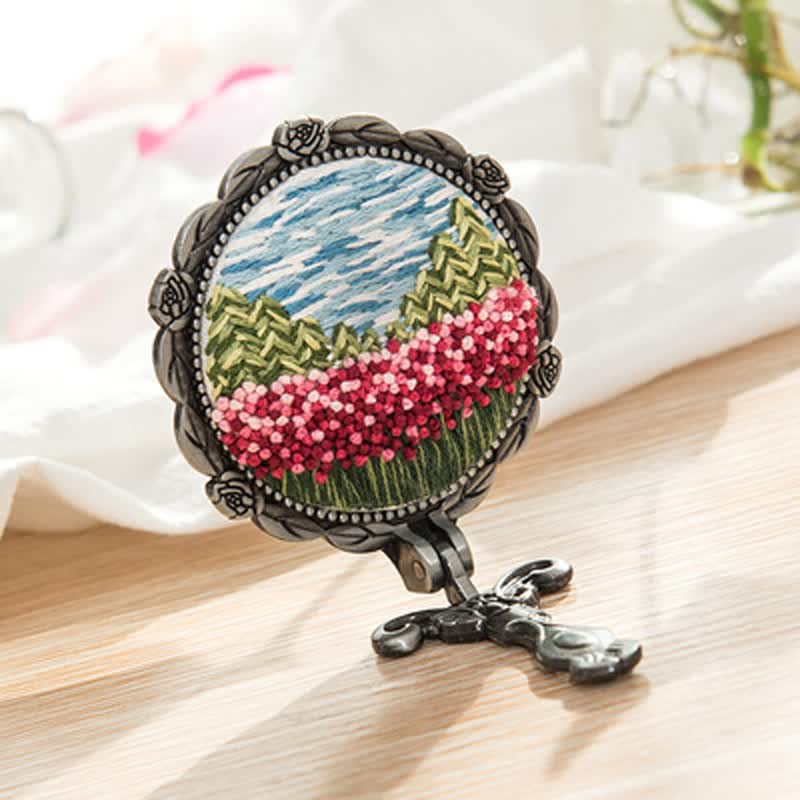 Needle kit Handheld Mirror | Floral Embroidered Compact Mirror | Great gift for your loved one - D - image 9