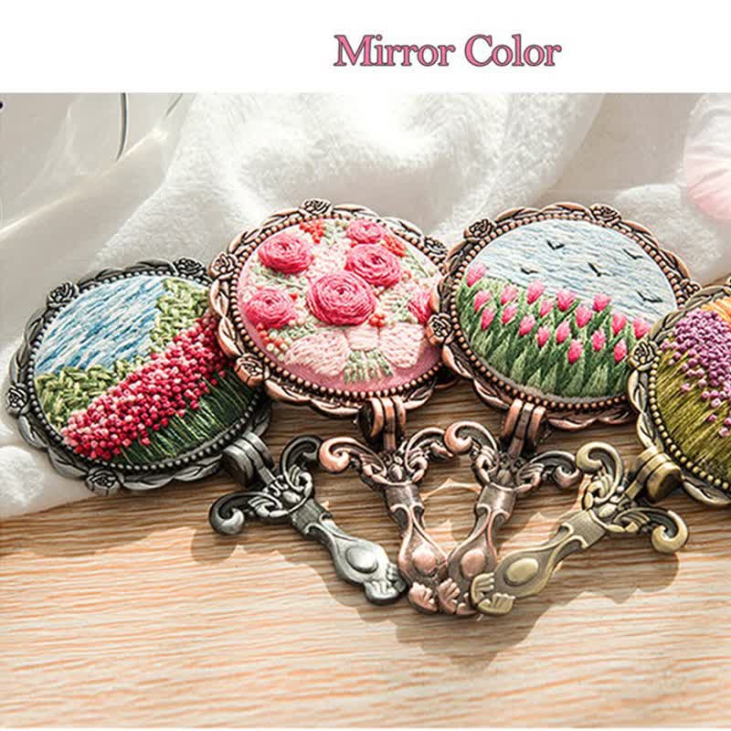 Needle kit Handheld Mirror | Floral Embroidered Compact Mirror | Great gift for your loved one - image 1