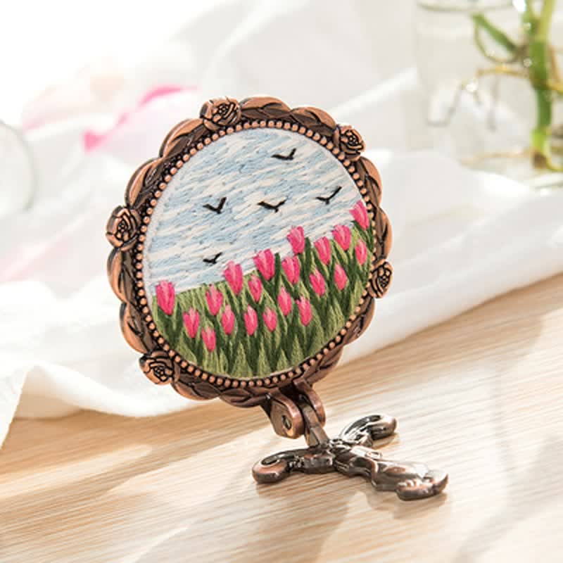 Needle kit Handheld Mirror | Floral Embroidered Compact Mirror | Great gift for your loved one - A - image 6