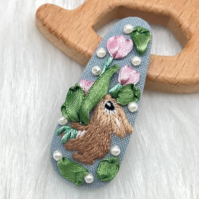 Embroidered hair clip DIY handmade material bag hair accessory headpiece - image 15