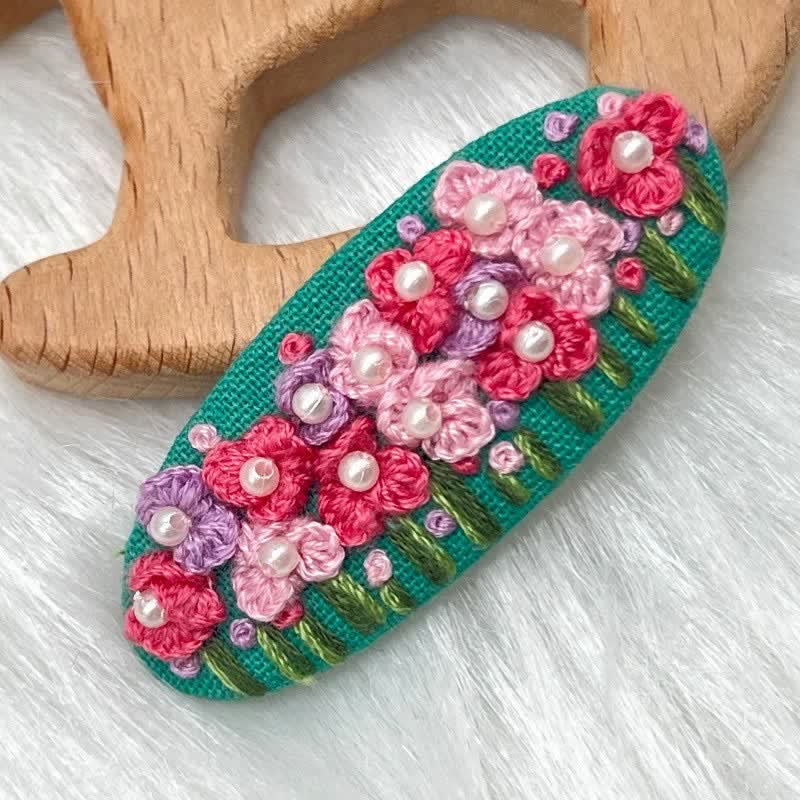 Embroidered hair clip DIY handmade material bag hair accessory headpiece - image 17