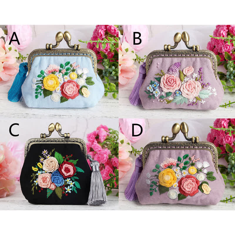 Embroidery Kiss Lock Bag Kit| Embroidered Coin Purse| Gift for Mom - D - image 8