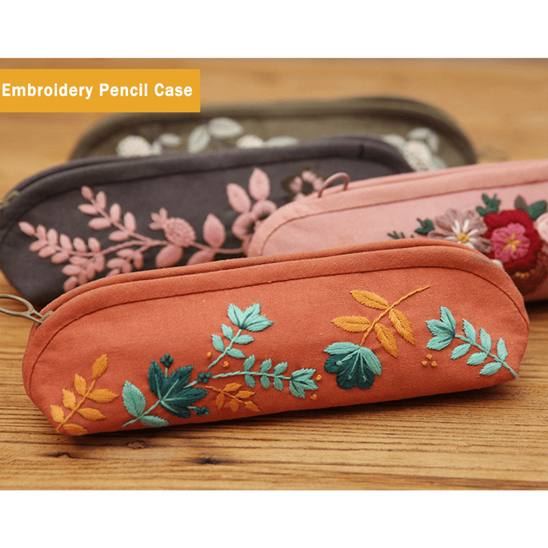 Beginner Hand Embroidery Pencil Case with Embroidery Flower Kit| Sew Stationery Organizer - image 0
