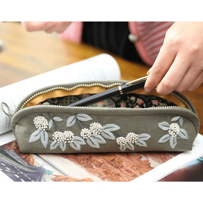 Beginner Hand Embroidery Pencil Case with Embroidery Flower Kit| Sew Stationery Organizer - image 2