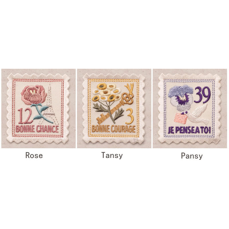Vintage Embroidered Flower Patches Iron on Sew On| Patch France Stamps Applique - Tansy - image 1
