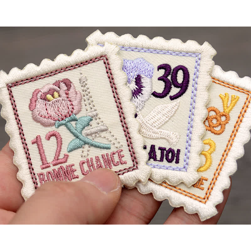 Vintage Embroidered Flower Patches Iron on Sew On| Patch France Stamps Applique - image 0