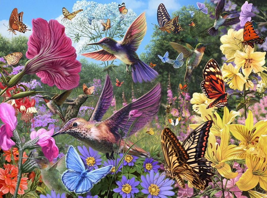Spring Hummingbirds And Butterflies - Wooden Jigsaw Puzzle - A3 - Wooden Gift Packaging - image 0