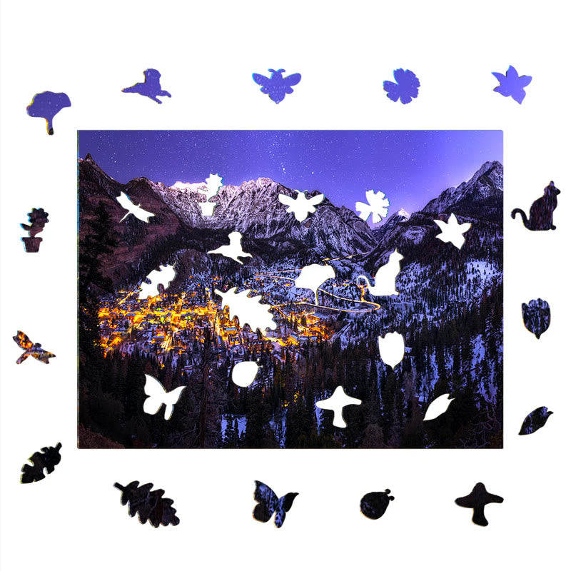 Mountain Towns With Milky Way - Wooden Jigsaw Puzzle - image 5