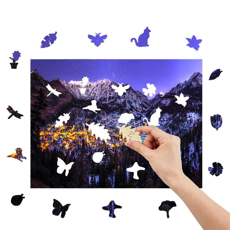Mountain Towns With Milky Way - Wooden Jigsaw Puzzle - image 6