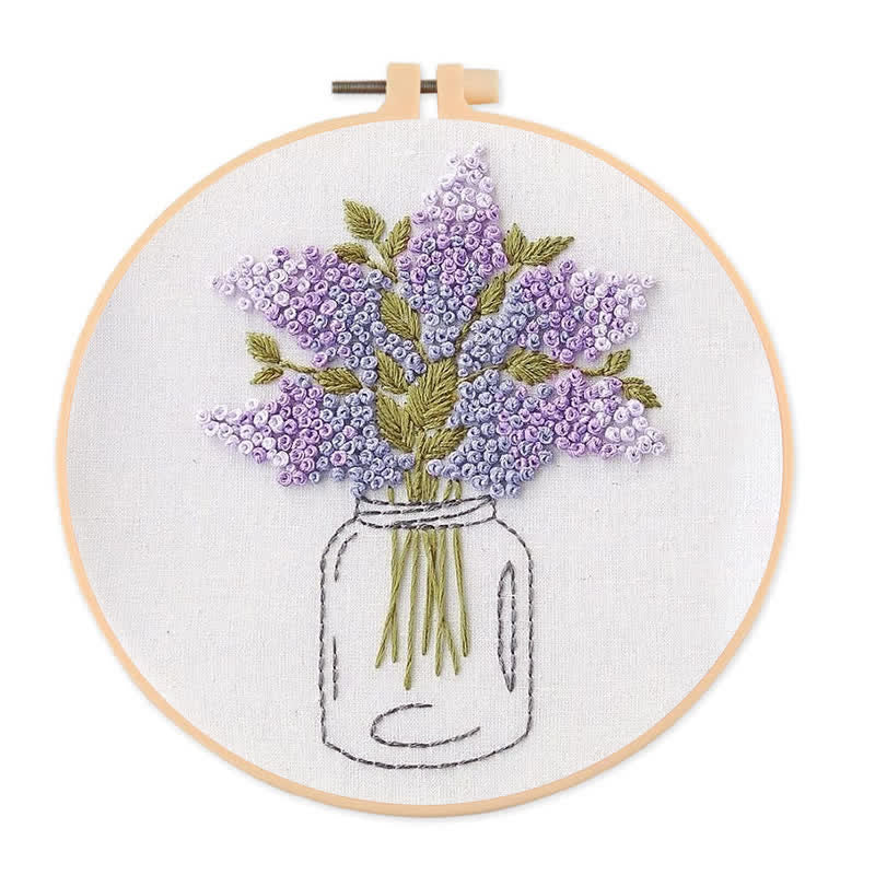 Rubbyoo Embroidery Kit - Purple Lilac Floral | DIY Craft Kit - 20*20cm - image 0