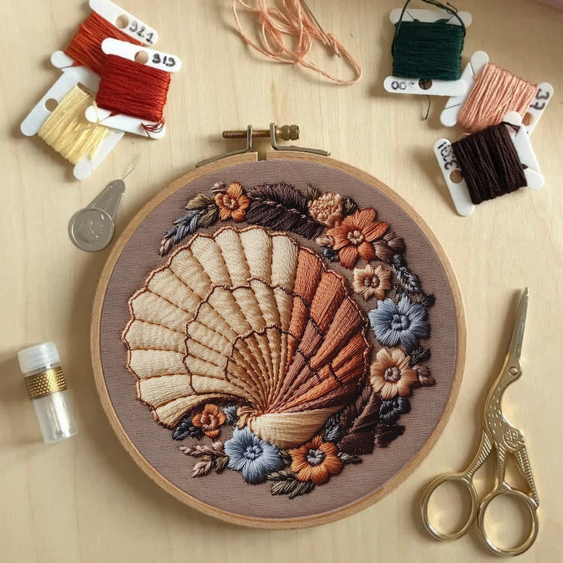 Rubbyoo Embroidery Kit -  Floral Seashell | Handmake Craft Kit - image 4