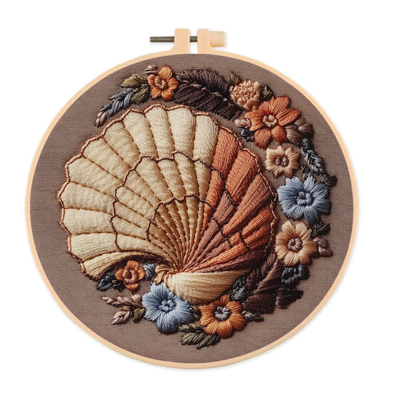 Rubbyoo Embroidery Kit -  Floral Seashell | Handmake Craft Kit - 20*20cm - image 0