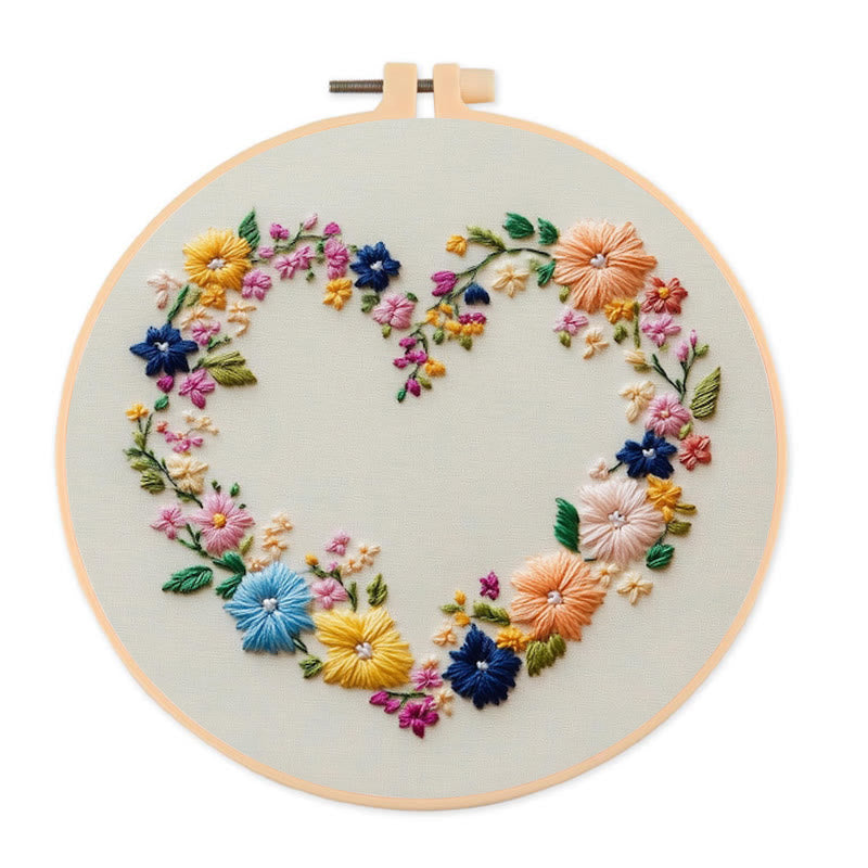 Rubbyoo Embroidery Kit - Vibrant Floral Wreath Heart | Beginner Friendly Craft - 20*20cm - image 0