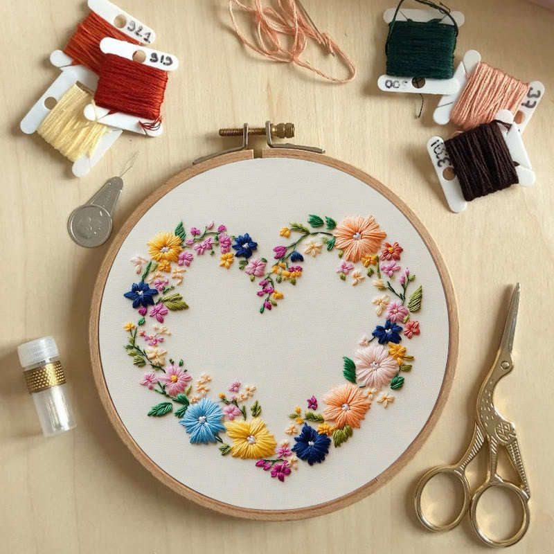 Rubbyoo Embroidery Kit - Vibrant Floral Wreath Heart | Beginner Friendly Craft - image 3