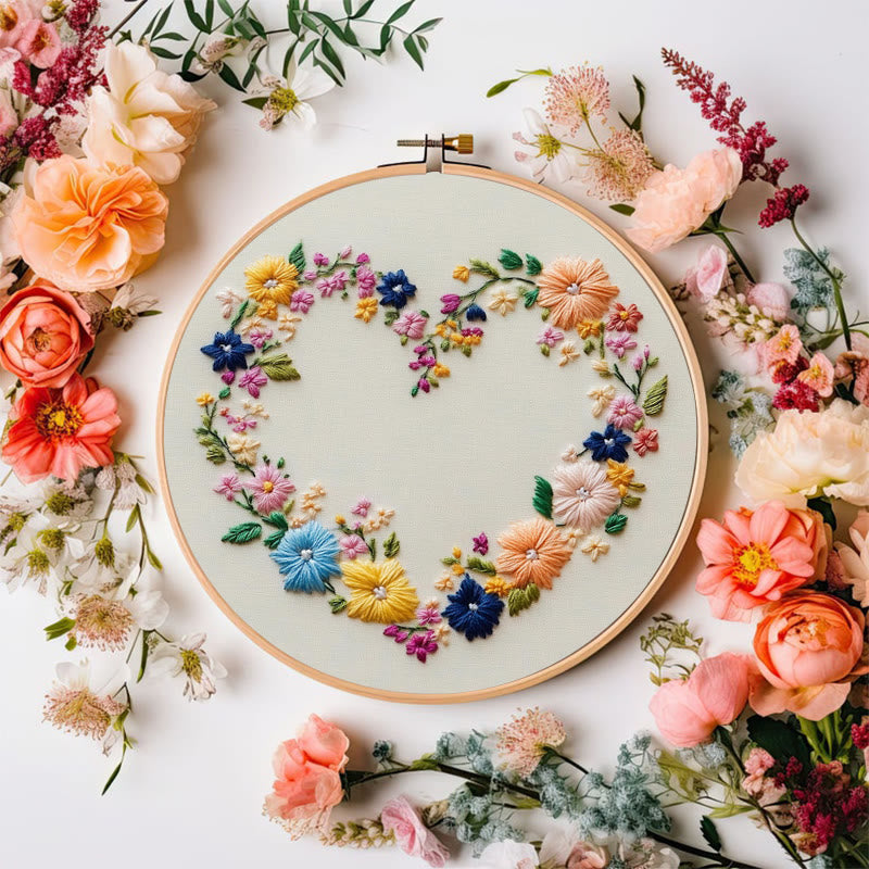 Rubbyoo Embroidery Kit - Vibrant Floral Wreath Heart | Beginner Friendly Craft - image 1