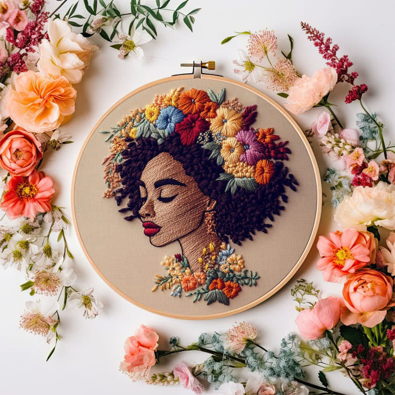 Rubbyoo Embroidery Kit - Floral  Woman | DIY Needlework Craft  - image 1
