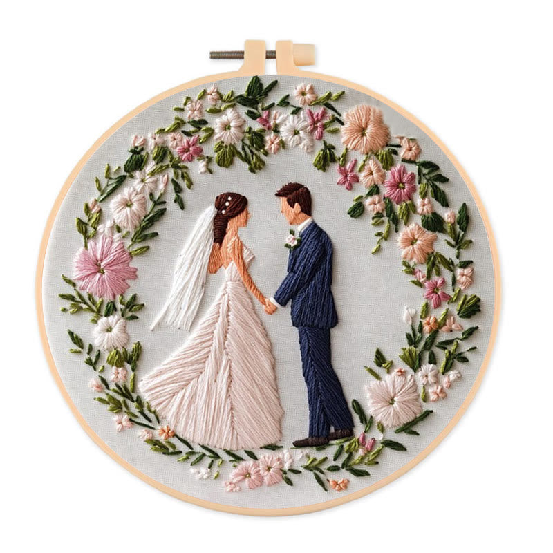Rubbyoo Embroidery Kit - Bride And Groom Wedding | Unique Handmake Craft Gift - 20*20cm - image 0