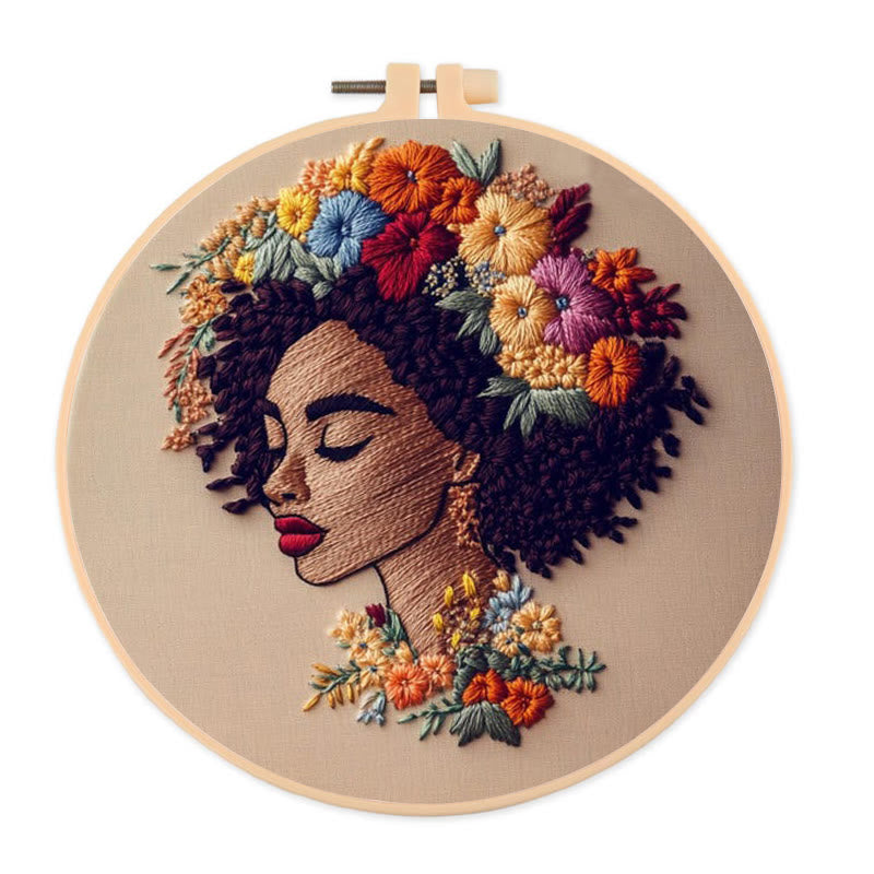 Rubbyoo Embroidery Kit - Floral  Woman | DIY Needlework Craft  - 20*20cm - image 0