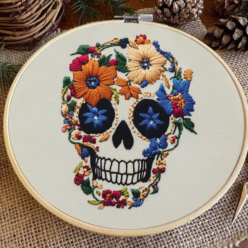 Rubbyoo Embroidery Kit -  Skull With Violet Flowers | Holiday Diy Craft Kit - image 3