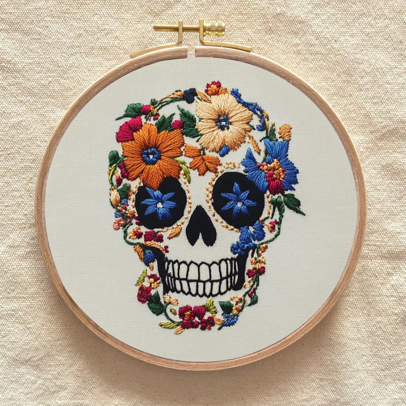 Rubbyoo Embroidery Kit -  Skull With Violet Flowers | Holiday Diy Craft Kit - image 2