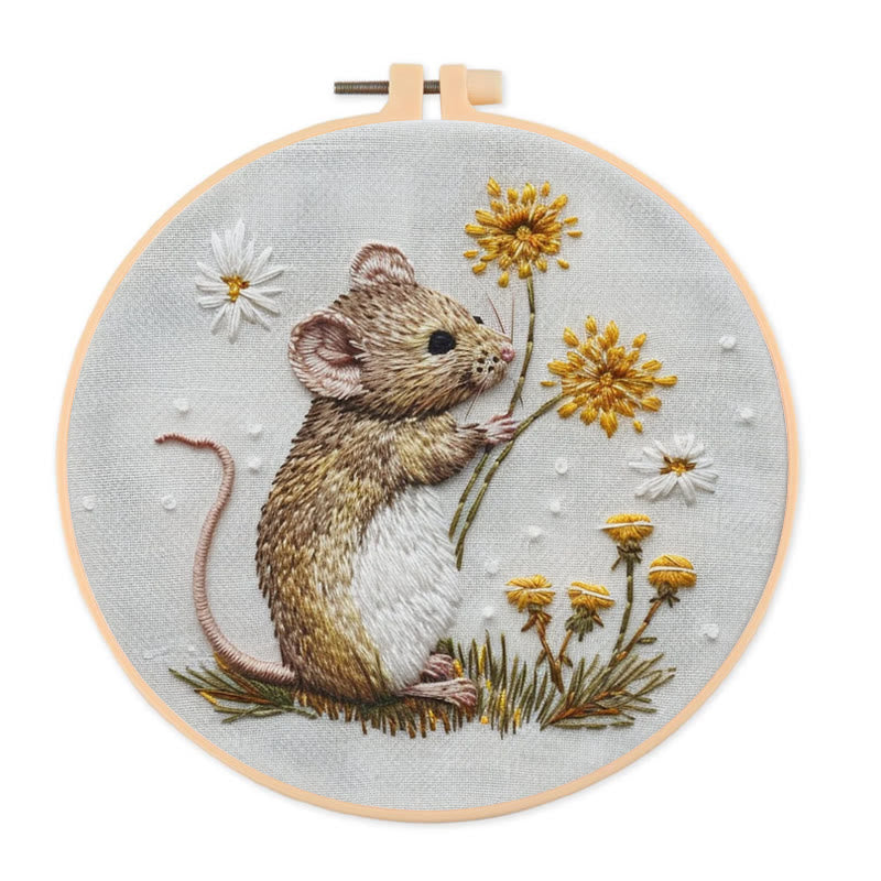 Rubbyoo Embroidery Kit - Mouse And Dandelion | Diy Craft Kit - 20*20cm - image 0