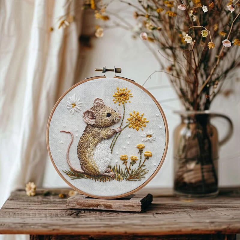 Rubbyoo Embroidery Kit - Mouse And Dandelion | Diy Craft Kit - image 1
