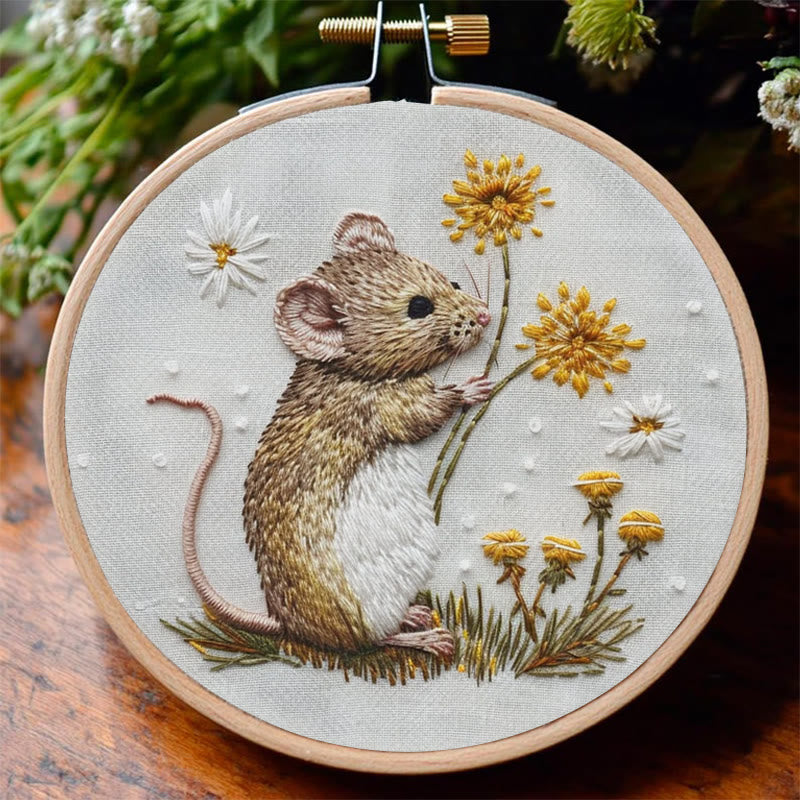 Rubbyoo Embroidery Kit - Mouse And Dandelion | Diy Craft Kit - image 2