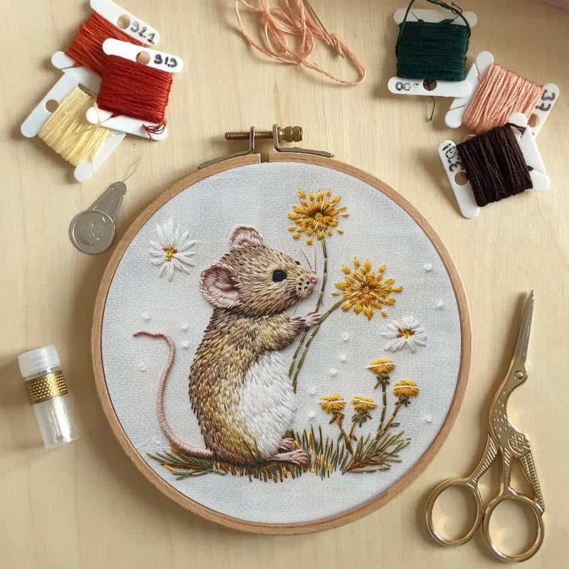 Rubbyoo Embroidery Kit - Mouse And Dandelion | Diy Craft Kit - image 4