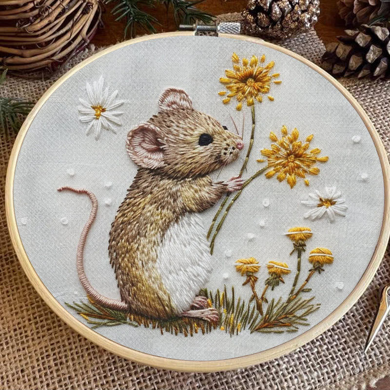 Rubbyoo Embroidery Kit - Mouse And Dandelion | Diy Craft Kit - image 3