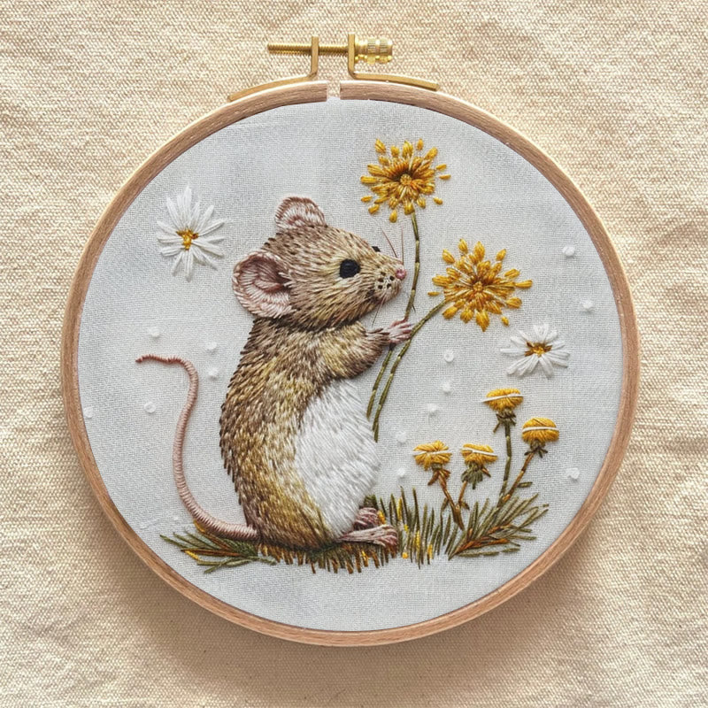 Rubbyoo Embroidery Kit - Mouse And Dandelion | Diy Craft Kit - image 5