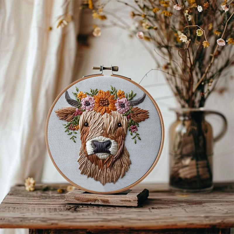 Rubbyoo Embroidery Kit - Floral Highland Cow | DIY Craft Kit - image 4