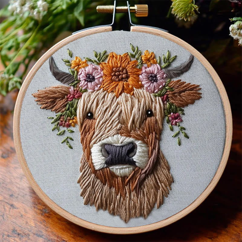 Rubbyoo Embroidery Kit - Floral Highland Cow | DIY Craft Kit - image 2