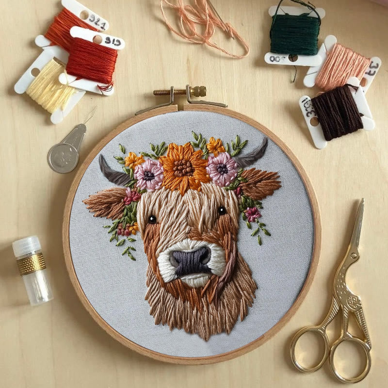 Rubbyoo Embroidery Kit - Floral Highland Cow | DIY Craft Kit - image 7