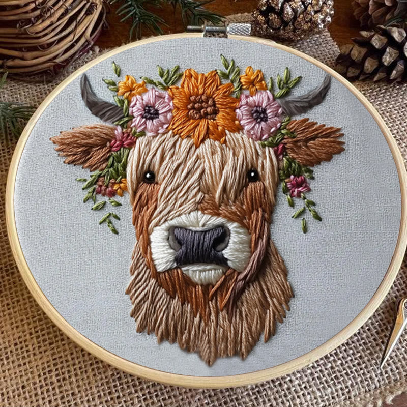 Rubbyoo Embroidery Kit - Floral Highland Cow | DIY Craft Kit - image 3