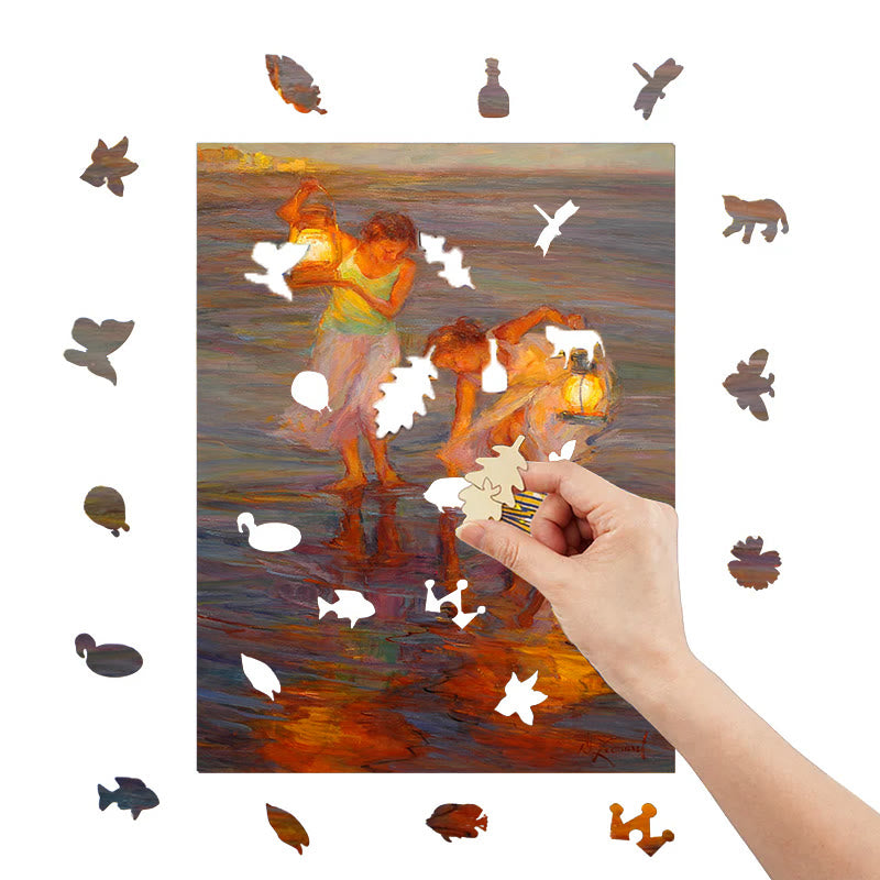 Girls Playing On The Beach - Wooden Jigsaw Puzzle - image 6